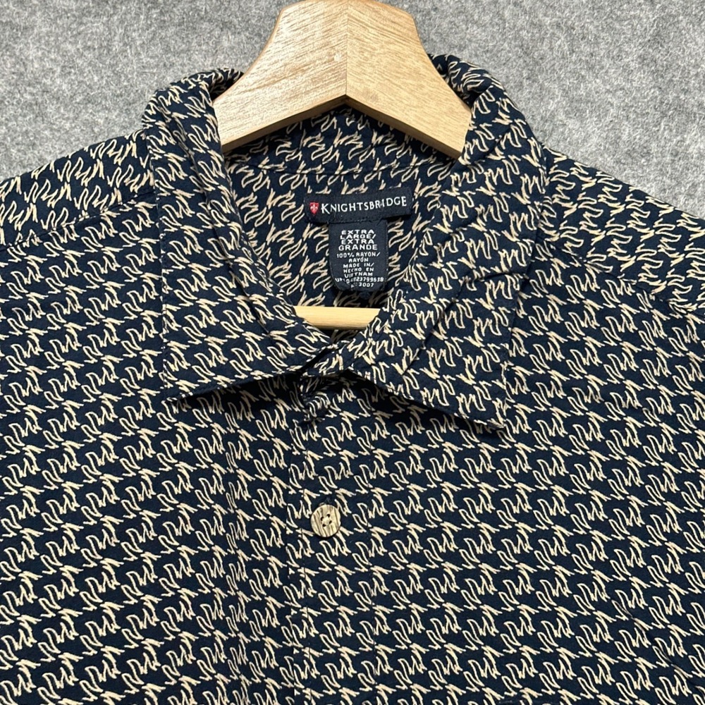 Knightsbridge Button Up Shirt Mens XL Blue Rayon‎ Abstract Short Sleeve Casual